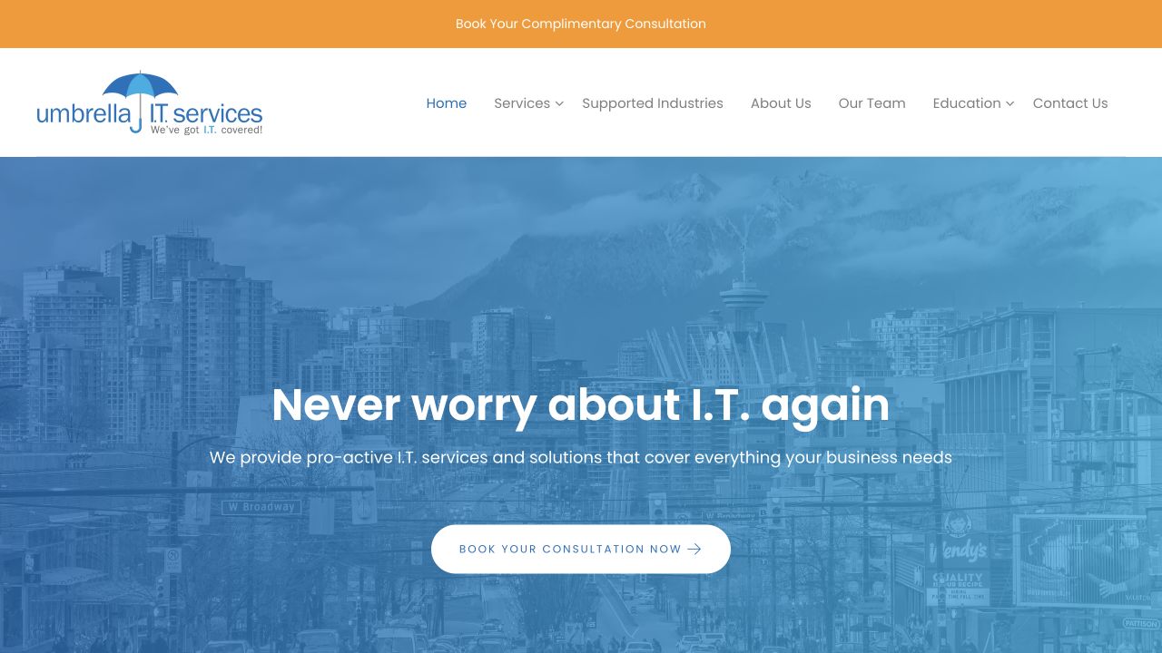 Umbrella IT Services website, before